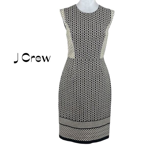 J Crew Black Cream Geometric Academia Office Sheath Dress NWT Size 8 - Picture 2 of 15